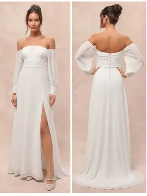 Lulus Adorna White Off-the-Shoulder Maxi Dress Size Small NWT Wedding Beach thumbnail 2