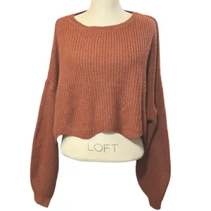 Urban Heritage L Cropped Knit Sweater‎ Rust Brown Balloon Sleeve Cozy Oversized thumbnail 2