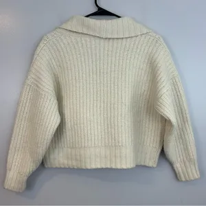 Anthropologie Deep V Wool Blend Oversized Ivory Cardigan Sweater Size Small thumbnail 10