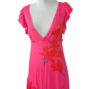 Free People Tropical Hawaiian Hibiscus Hot Pink Floral Maxi Dress Size 8 Summer thumbnail 7