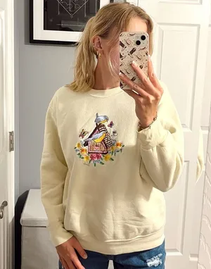 Vintage Embroidered Birdhouse Floral Crewneck thumbnail 1