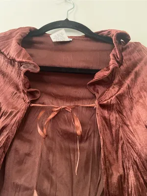 Vintage Y2K Chocolate Brown Velvet Tie Front Bell Sleeve Bolero Top Small thumbnail 3