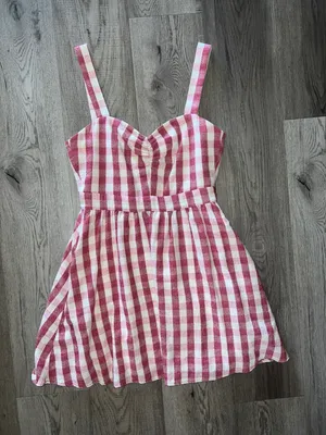 ZARA Red Gingham Checkered Sweetheart Dress Size M thumbnail 10