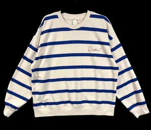 NWT H&M L Blue White Striped Bisou Embroidered Sweatshirt Pullover Preppy Casual thumbnail 1