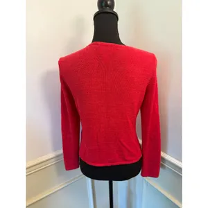 Vintage Talbots Italian Knit Cardigan Tomato Red Minimalist V-Neck Viscose Blend thumbnail 6