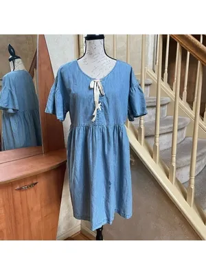 Joie Womens Lace Up Chambray Dress, Denim Jean Blue Cotton blend Sz M thumbnail 2