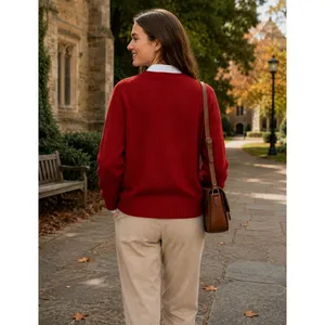 J. CREW Relaxed V Neck Pullover Sweater‎ Solid Red Merino Wool Alpaca Medium thumbnail 6