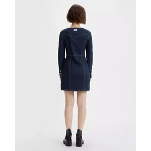 Levis Veda Denim Mini Dress Dark Wash Scoop‎ Neck Button Front Long Sleeve M thumbnail 9