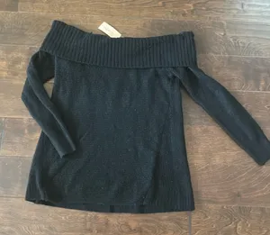 American Eagle Black off shoulder folded collar sweater MSRP $55 thumbnail 1