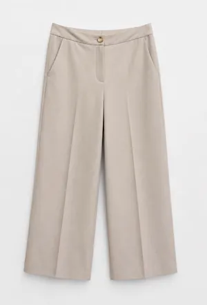 Zara Wide Leg Cropped Pants Cream High Rise Gold Button Stretch XS 24 thumbnail 1