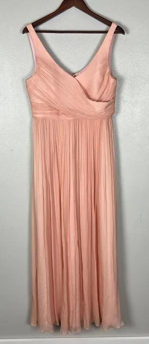 J Crew Formal Gown Maxi Dress Womens 14 Pink Silk Chiffon‎ Pleated V-Neck Heidi thumbnail 1