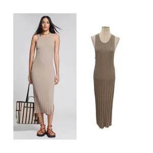 & Other Stories Rib Knit Sleeveless Midi Maxi Tank Dress Taupe‎ Medium thumbnail 2