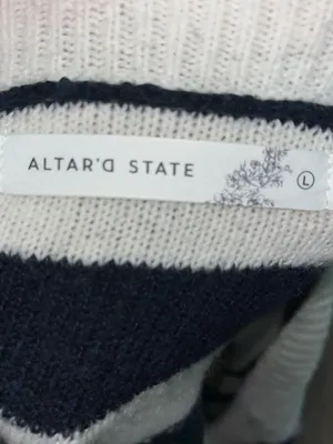 Altar'd State Black & White Striped Henley Sweater thumbnail 3