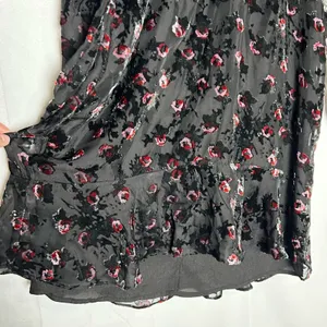 Wayf Black Crushed Velvet Floral Print V Neck‎ Long Sleeve Mini Dress Small thumbnail 5