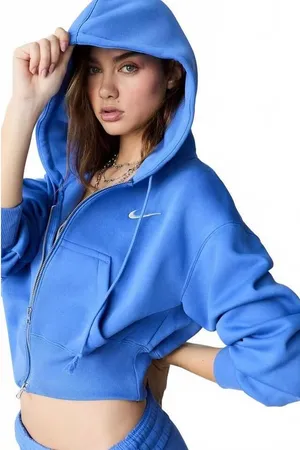 Nike Sportswear Phoenix Fleece Loose Full-Zip Cropped Hoodie NWT Light Blue Med thumbnail 1