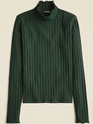 J. CREW Dark Forest Pointelle knit lettuce trim turtleneck top Size S CF645 thumbnail 3