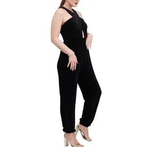 Sadie & Sage Textured Velvet Halter Jumpsuit Keyhole Crisscross Medium Glam thumbnail 11