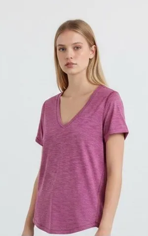 lululemon What the Sport Tee in Heathered Regal Plum. Short Sleeve. V-Neck thumbnail 1