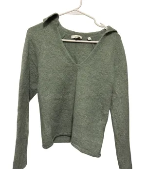 Vince Sage Green Alpaca Wool Blend Polo‎ Collar V-Neck Sweater Large thumbnail 1