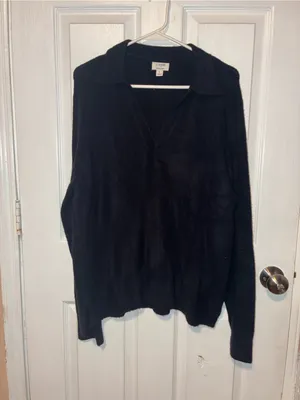 J. Crew women Black V-Neck Polo-Collar Sweater extra soft thumbnail 2