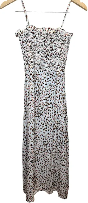 Faithfull The Brand Midi Dress Womens Size 2 White Floral Smocked Sundress thumbnail 1