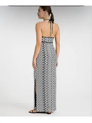 Express Black and White Zigzag Halter Maxi Dress L thumbnail 3