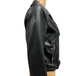 Copperose Crocodile Embossed Black Faux Leather Moto Zip Up Jacket Womens Medium thumbnail 5