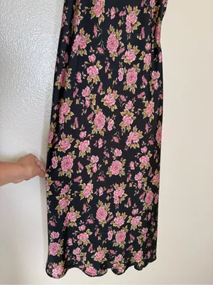 Zara Black Rose Floral Satin Maxi Slip Dress XS Lace Trim Dark Coquette Y2K thumbnail 5