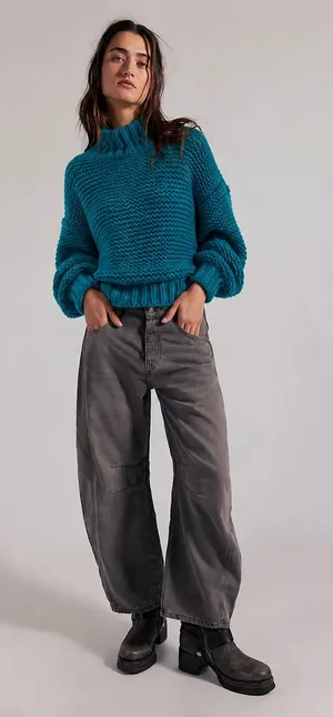 NWOT Free People My Only Sunshine Sweater Chunky Knit In Teal thumbnail 1