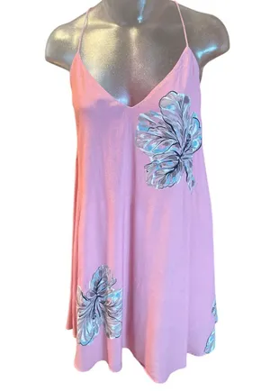 Y2K WET SEAL Printed Babydoll Mini Slip Dress Spaghetti Strap Size Small S Pink thumbnail 1