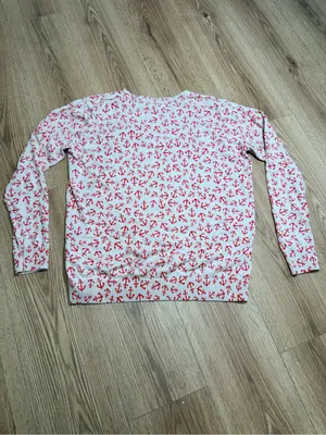 Old Navy Womens Anchor Print Crewneck Sweater Cream Red Nautical Cotton XL thumbnail 3