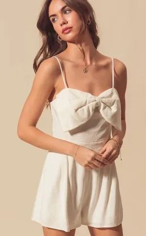 Altar'd State Cream Bow-Front Spaghetti Strap Romper thumbnail 1