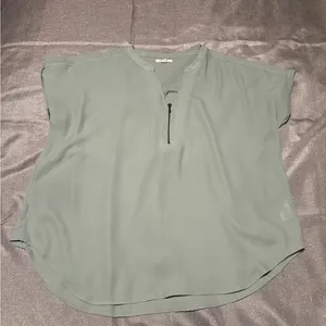 Maurices Blue Cap Sleeve Blouse with Mandarin Collar thumbnail 1