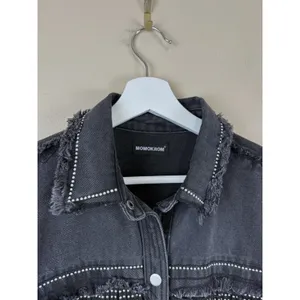 Denim Jacket Black Fringed Western Women’s Size S Embellished Festival Coachella thumbnail 4