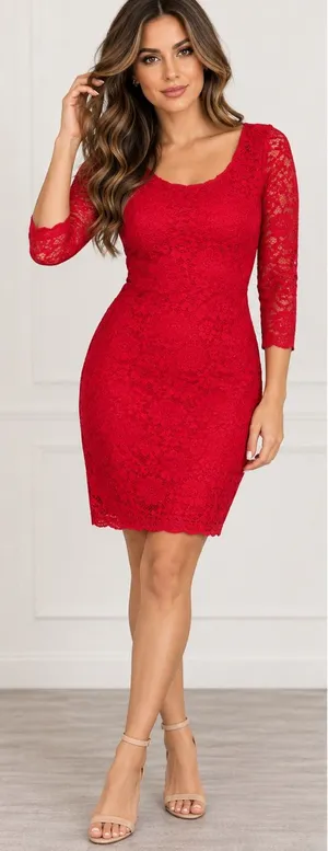 Laundry by Shelli Segal Red Floral Lace Sheath Cocktail Dress Size 4 thumbnail 1