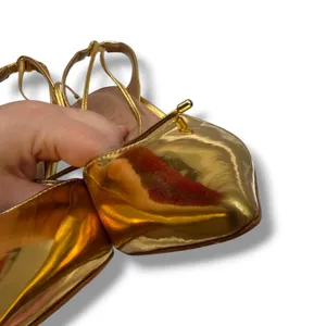 Vicenza Gold Metallic Sculptural Heel Pumps 39‎ Lace Up Pointed Toe Statement thumbnail 16