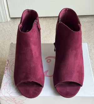 Burgundy, suede, journeys end wedge shoes thumbnail 1
