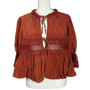 Free People Dainty Ethereal Cottage Forever Young Lace Ruffle Bed Jacket Large thumbnail 4