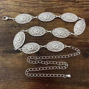 Silver Y2K Western Floral Oval Concho Chain Belt, Fits 25-44 Inches, X7GA1363 thumbnail 6