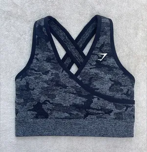 Gymshark Women's Camo Criss-Cross Back Sport Bra - Black & Gray Yoga Gym Pilates thumbnail 1