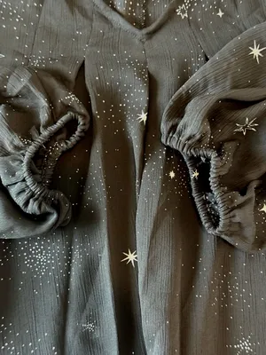 Women Blouse Large Black Celestial Star Print Sheer Whimsigoth Witchy Top thumbnail 8