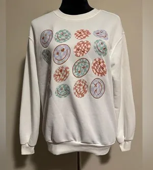 NWT SHEIN EZWear White Smiley Face Graphic Sweater size XS thumbnail 1