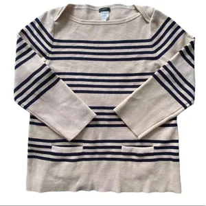 J. Crew Ivory and Dark Navy Pullover Sweater Size Medium thumbnail 4
