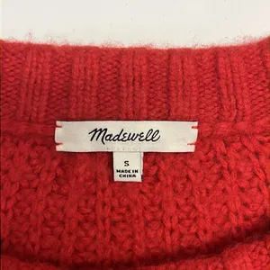Madewell Women’s Heavy Weight Everett Cable Knit Pullover Red Sweater-Small thumbnail 12