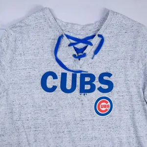 Fanatics Chicago Cubs T-Shirt Women 4X Grey Lace Up Neck Short Sleeve MLB Jersey thumbnail 3