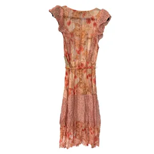 Figueroa & Flower NWT Pink Floral Chiffon Boho Cottage Maxi Dress Waist Tie Sz L thumbnail 2