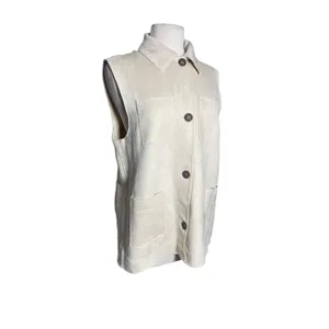 NWT ZARA Women’s Cream Faux Suede Button Up Sleeveless Pocket Vest thumbnail 3