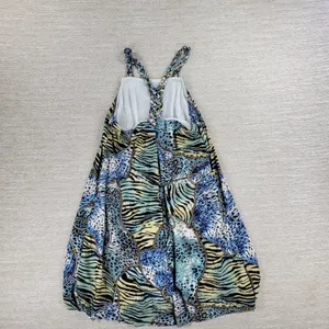 Ocean Blue Racerback Coverup Dress L Animal Print Tiger Stripe Braided Neck Boho thumbnail 2