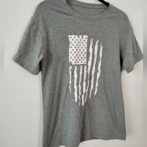 American Flag T-Shirt Gray Americana Grunge USA Patriot Casual Country Medium thumbnail 2