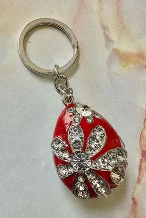 Betsy Johnson red rhinestone egg keychain thumbnail 1